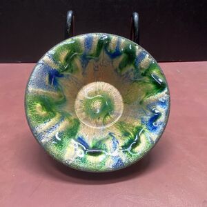 Vtg Enamel on Copper Abstract Trinket Dish Plate MCM Mid-Century Modern Round